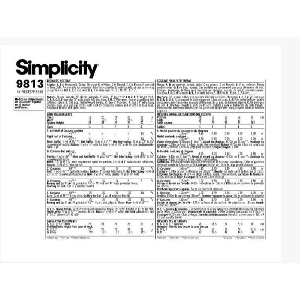 Simplicity Sewing Pattern 9813 Toddler Costumes Size 1-4